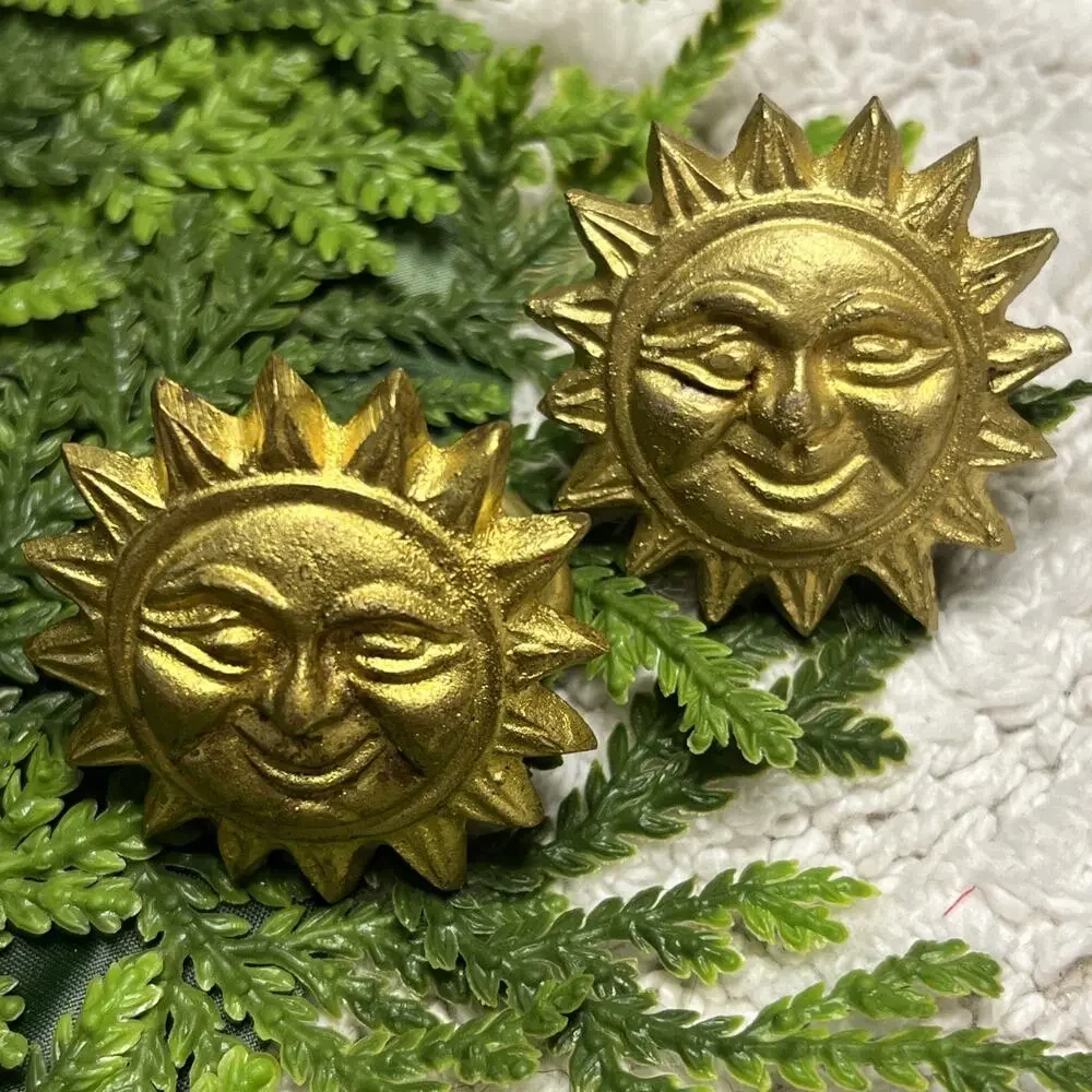 Vintage Gold Napkin Ring Curtain Tie Sun Face Celestial 90s Decor Boho Set of 2